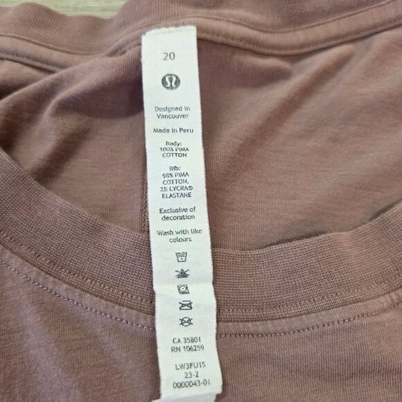 Lululemon All Yours Pima Cotton Short Sleeve T-Shirt Rose Womens Size 20 - Picture 14 of 16